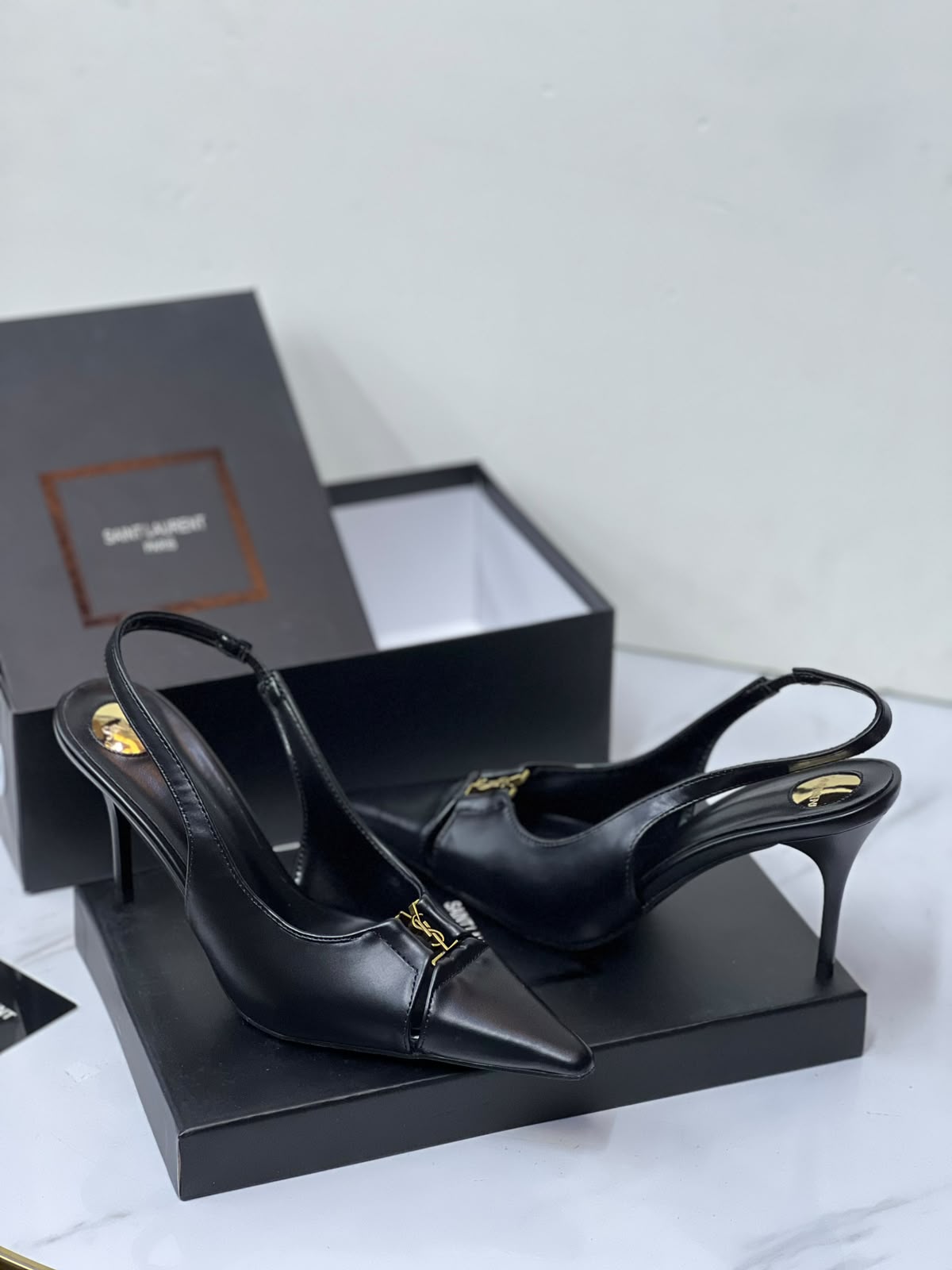 Saint Laurent-Inspired Black Slingback Heels