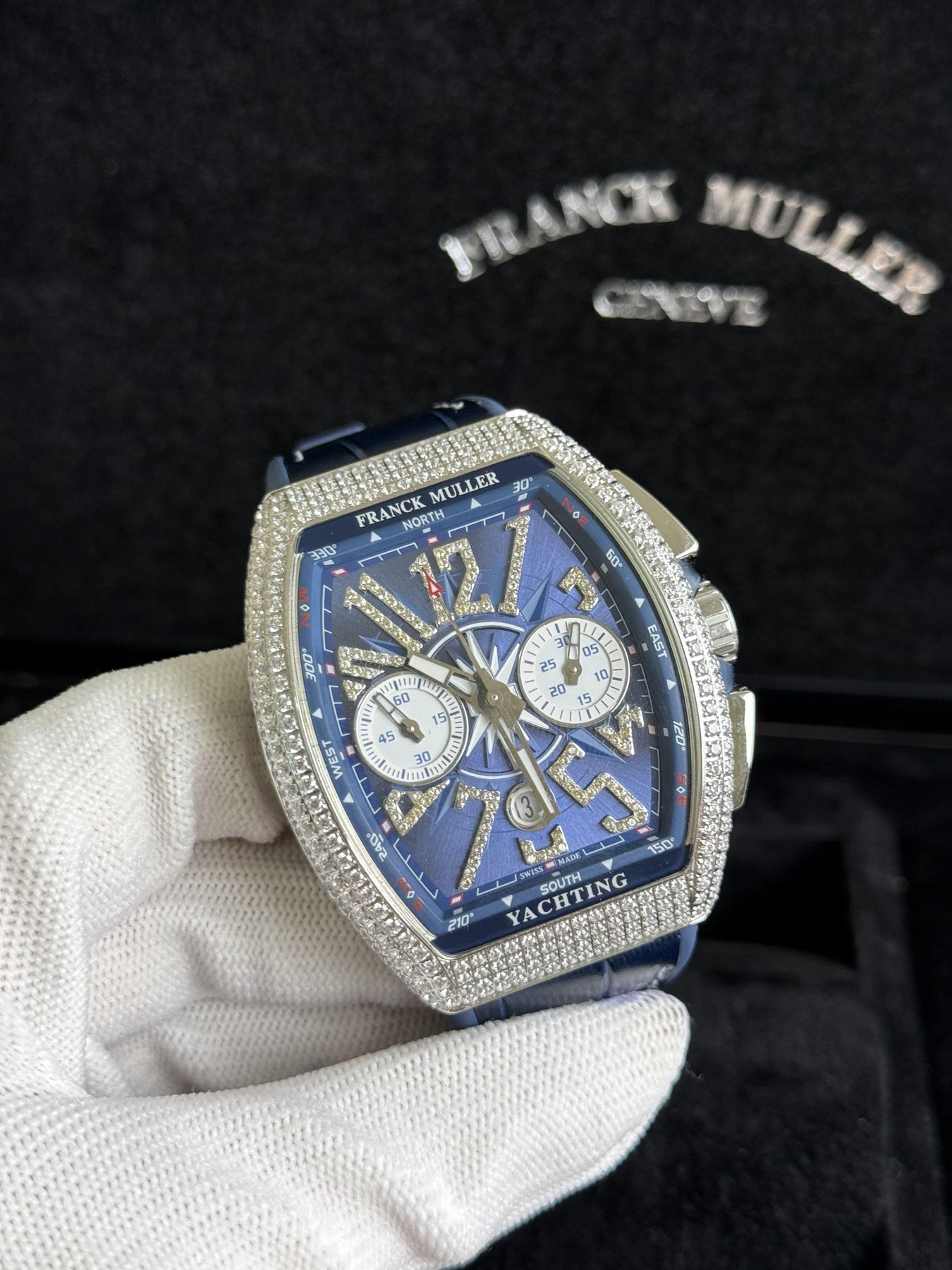Franck Muller Vanguard V45 Chronograph Steel Blue Dial with Diamonds