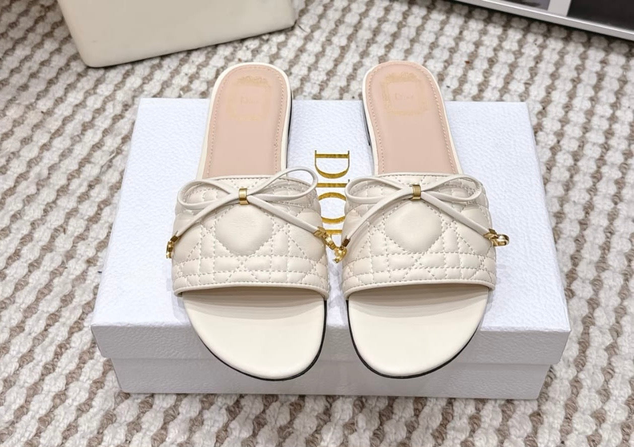 Christian Dior Women's OFF white Cannage Leather Slide Sandals