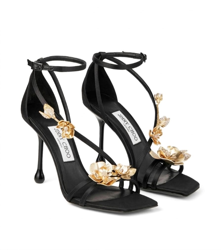 Jimmy Choo Zea 95 Floral Appliqué Sandals "Black "