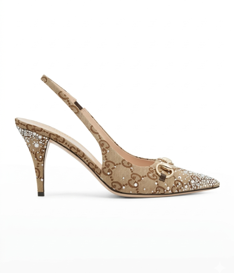 Gucci Horsebit 85 Slingback Pumps "Beige"