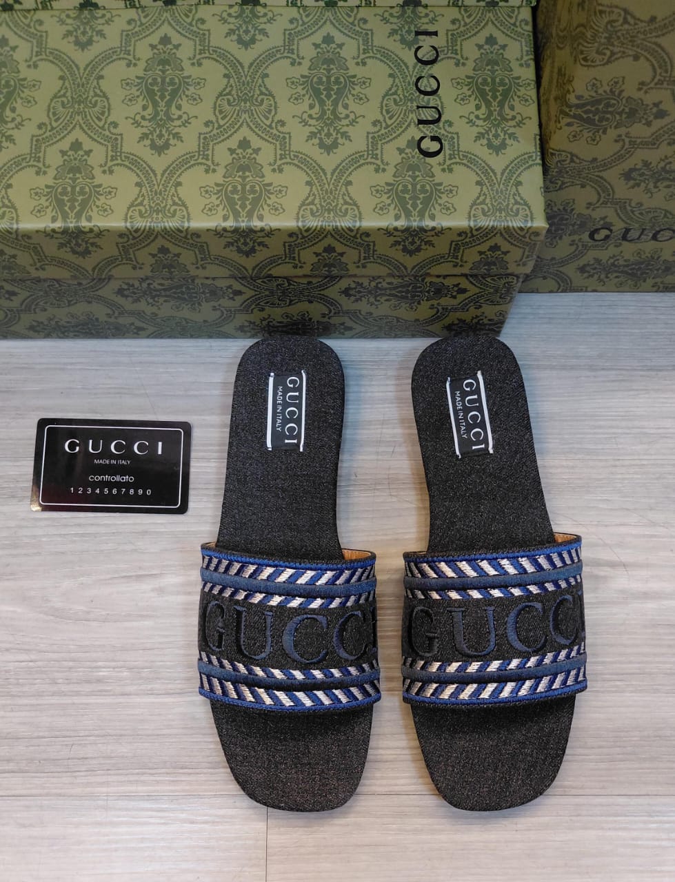 Gucci Jane Denim Slide Sandal "Black"
