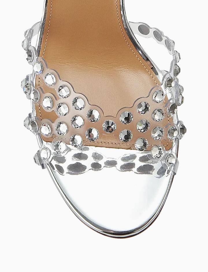 Aquazzura Tequila Crystal-Embellished Plexi Mules "Silver"