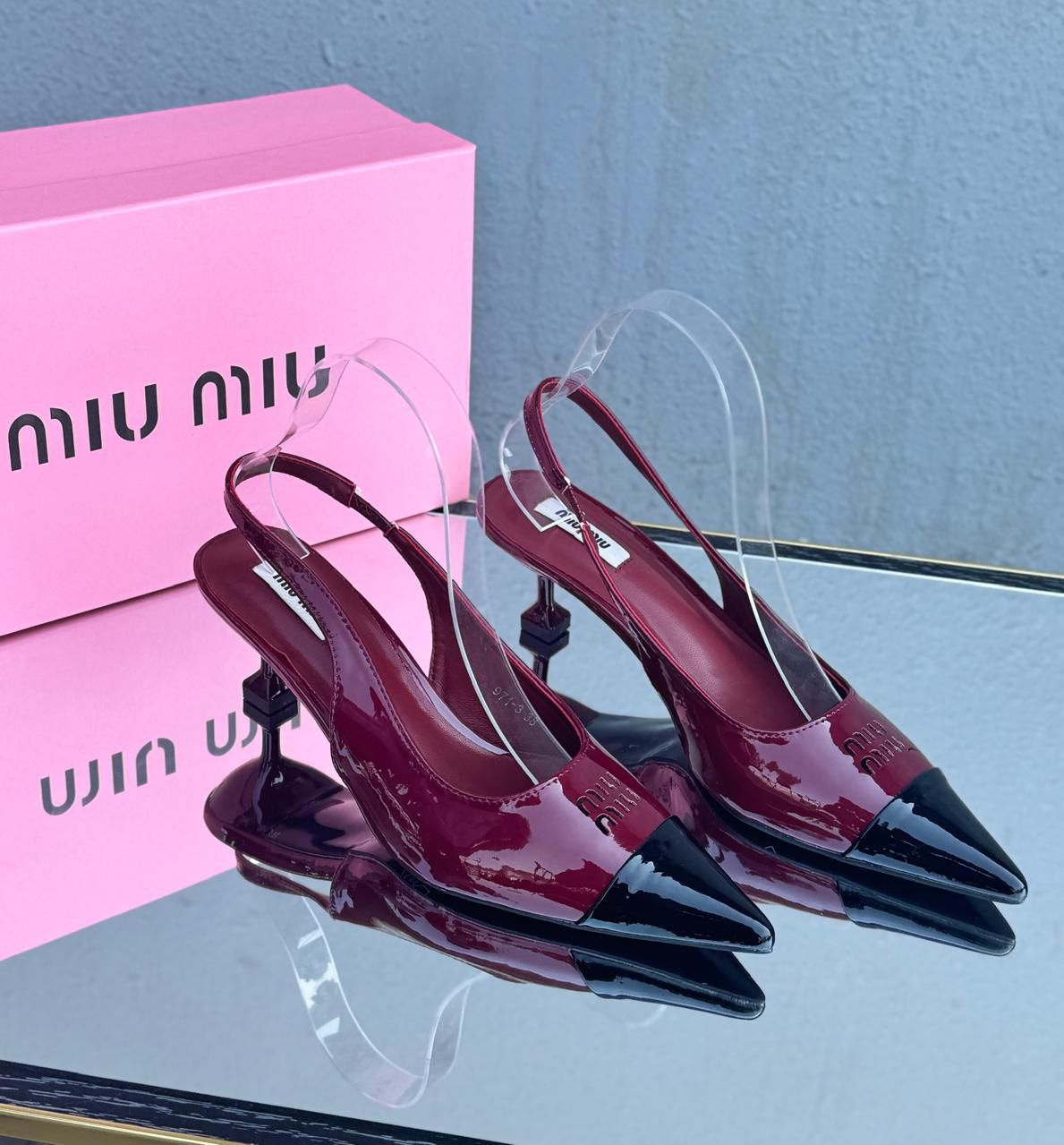 Miu Miu Patent leather Slingback Pumps "Burgundy/Black"