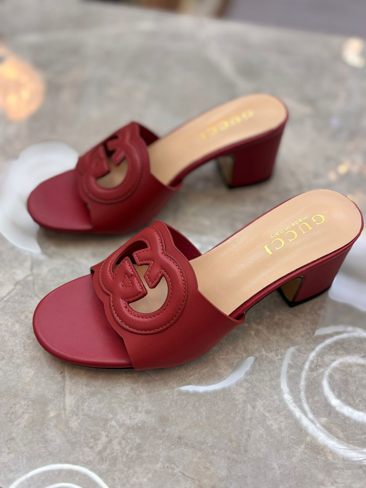 Gucci Interlocking G leather Mules "Red"