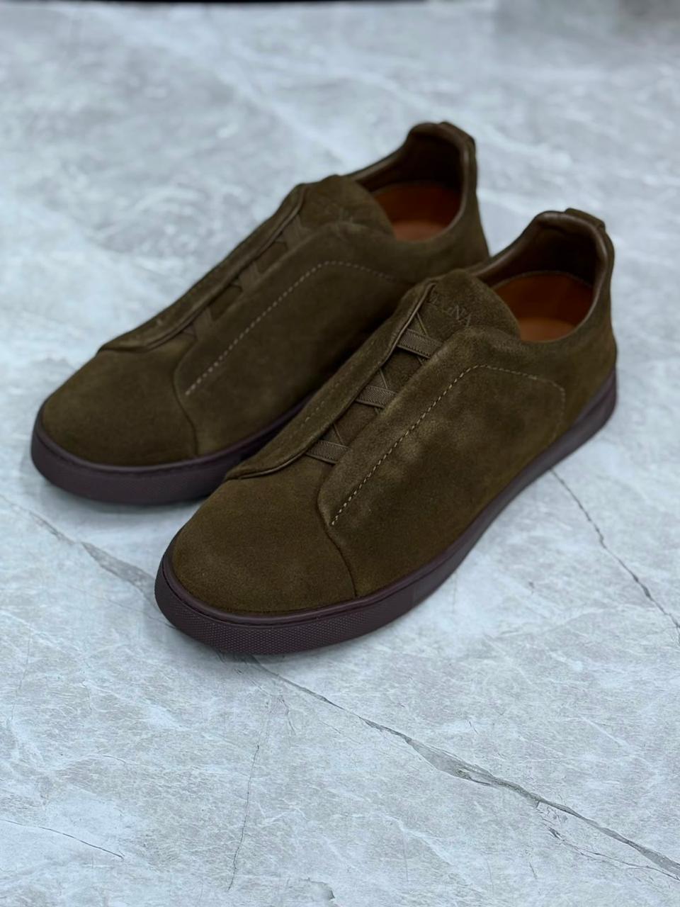 Zegna Triple Stitch Sneakers "Dark Olive Green”