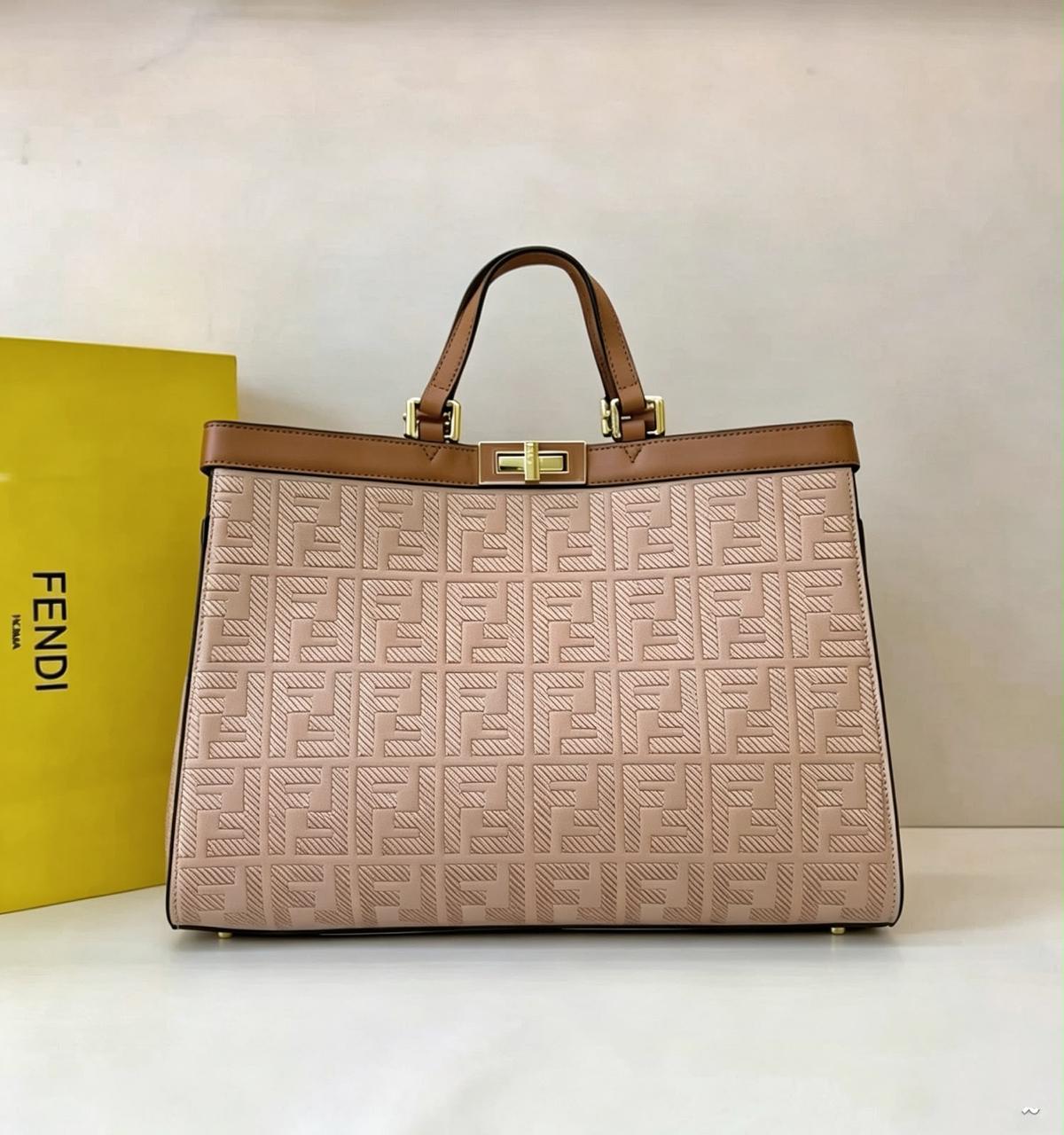 Fendi Peekaboo X-Tote – Blush Pink & Tan FF Embroidered Leather