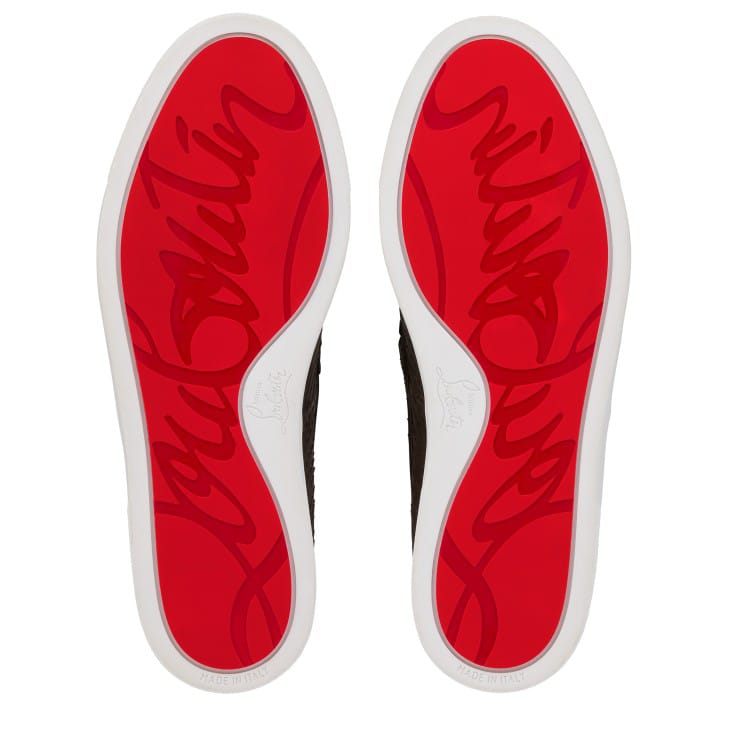 Christian Louboutin Slip-On Embossed Leather Loafers – Dark Brown with White Sole,