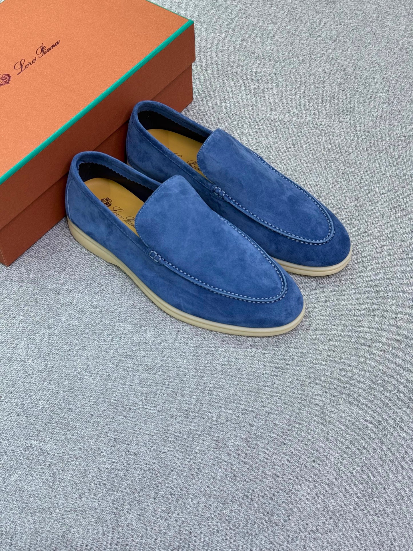 Men’s Loro Piana Style Summer Walk Suede Loafers - Blue