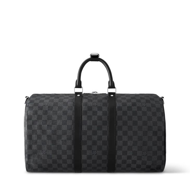 Gray Checkered Leather Keepall Bandoulière-Inspired Duffle Bag