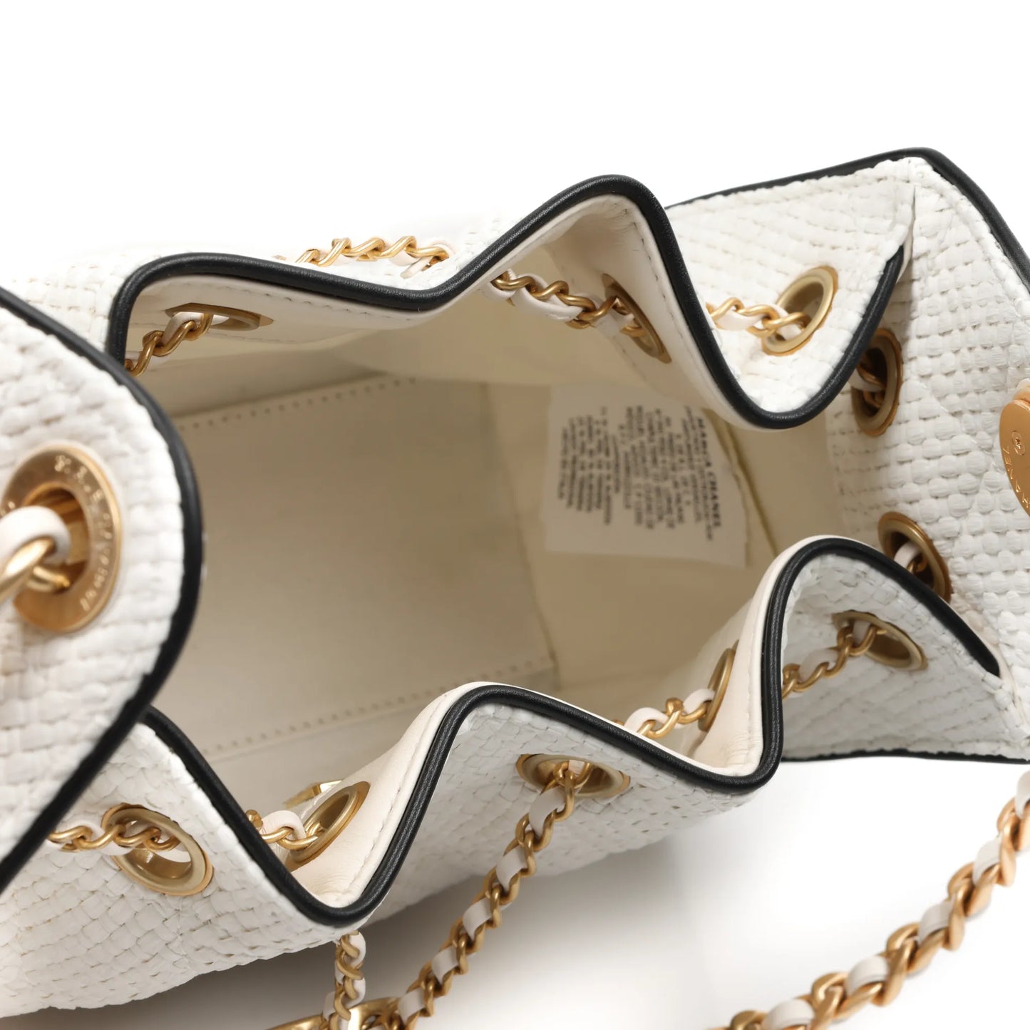 Channel White Woven Quilted Bucket Bag