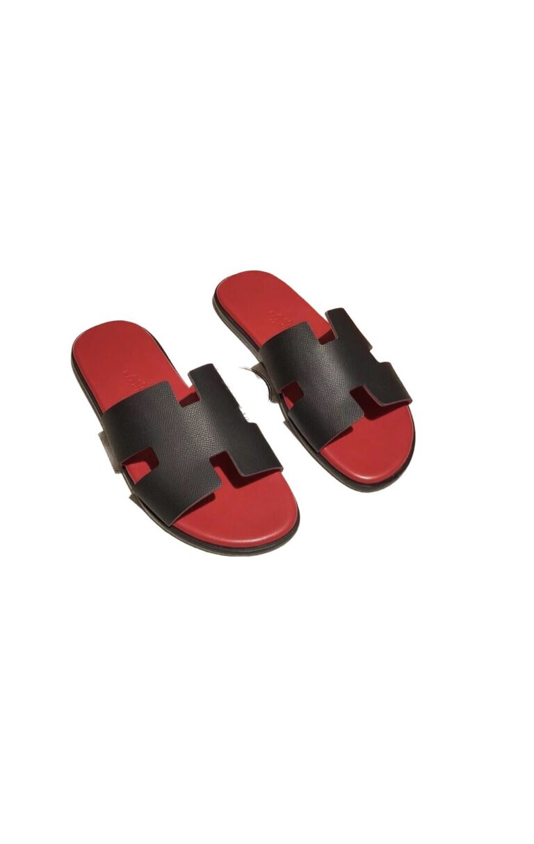 Hermès Izmir Sandal – Black Epsom Leather & Red Footbed