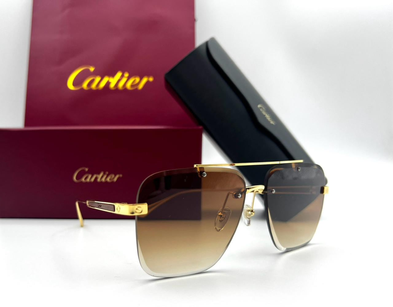 Cartier Semi-Rimless Aviator Sunglasses – Gold Brown Gradient