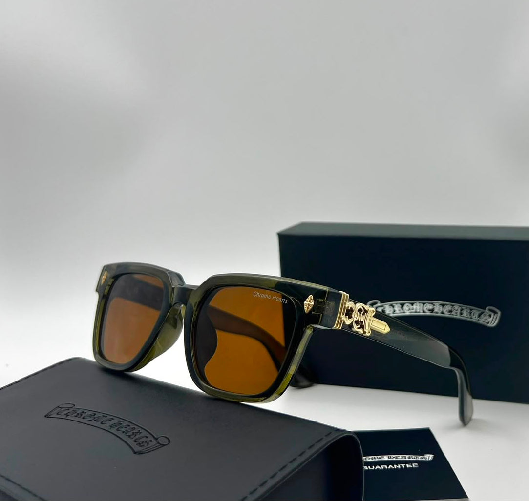 Chrome Hearts Square Sunglasses–Olive/Tortoise