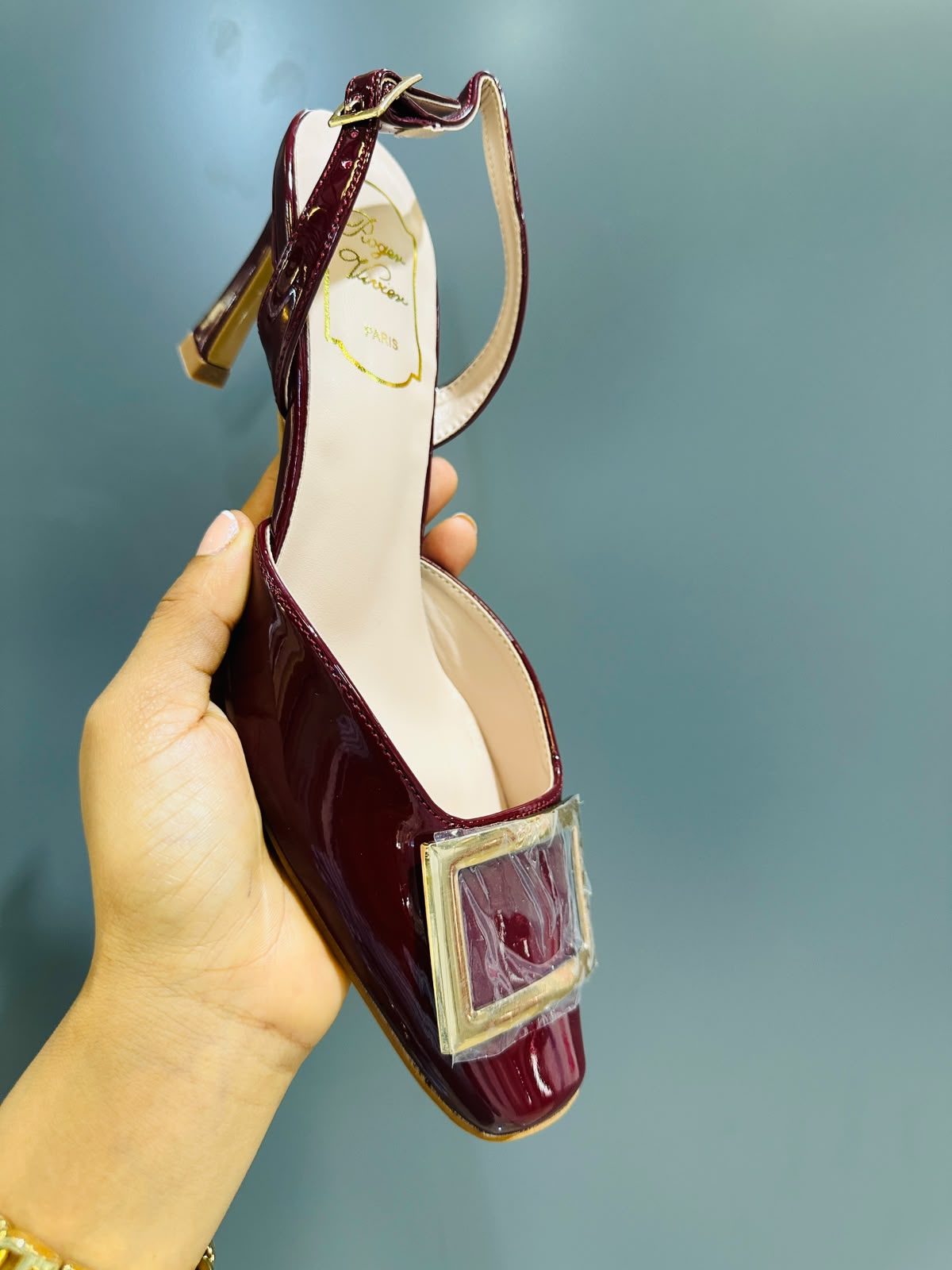 Roger Vivier Patent Leather Slingback Pumps-Deep Maroon