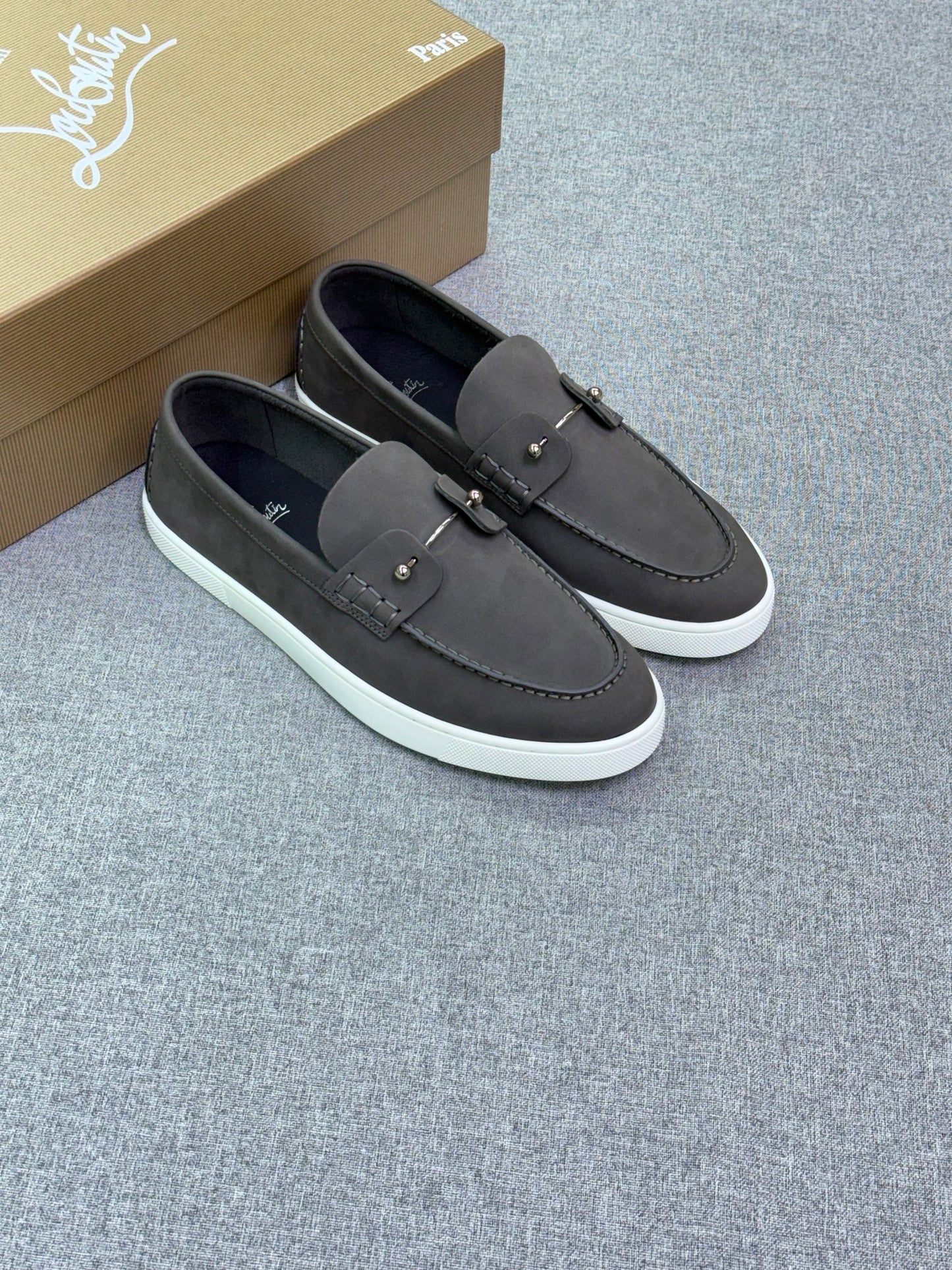 Christian Louboutin Suede Loafer Sneakers in Dark Grey