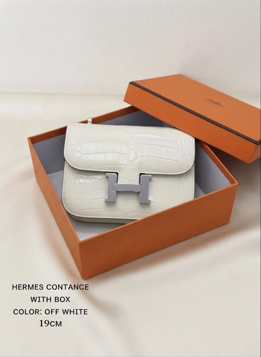 Hermès Constance-Inspired Off White Croc-Embossed Bag