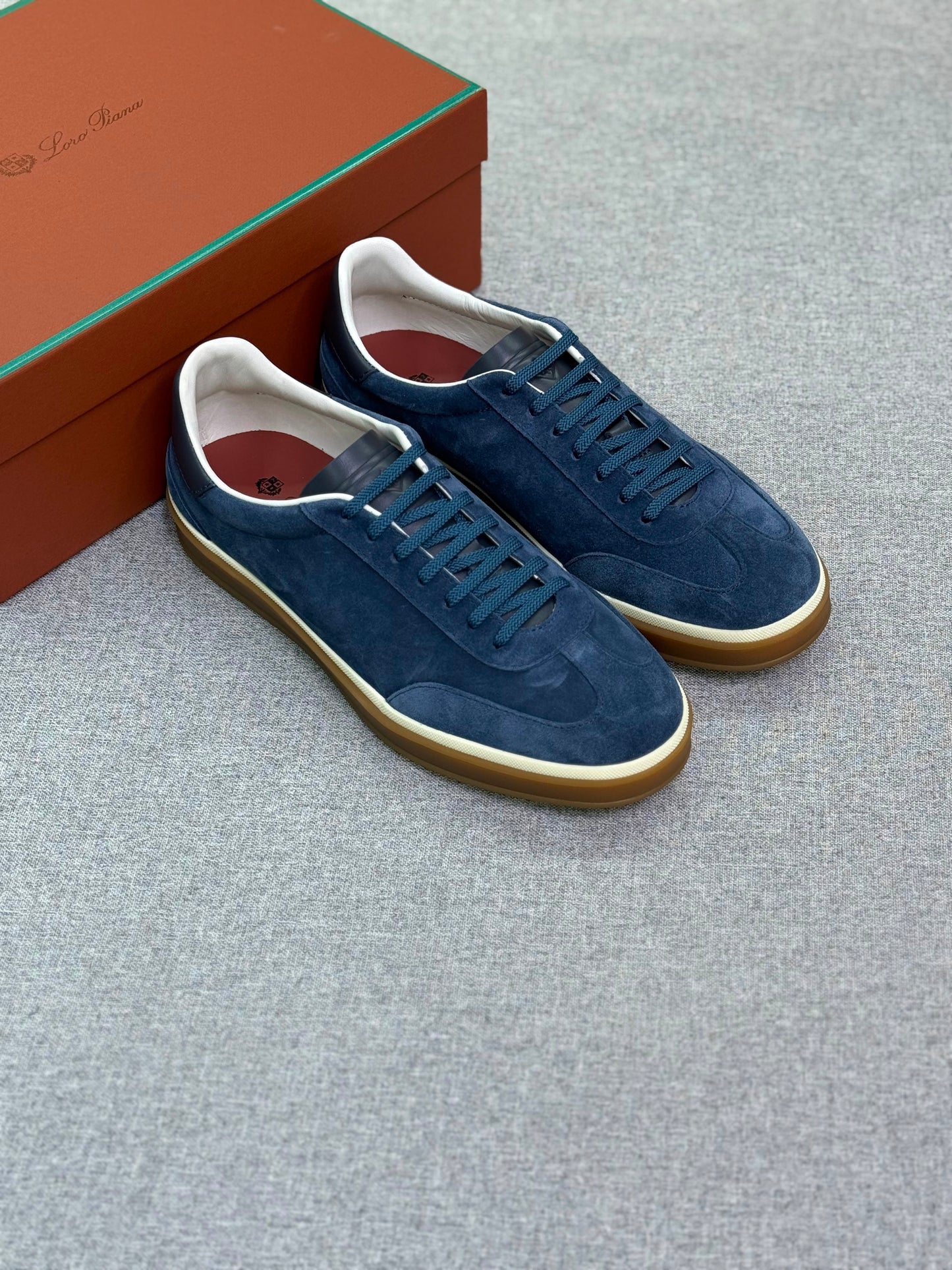Loro Piana Men's Low-Top Suede Sneakers – Navy Blue