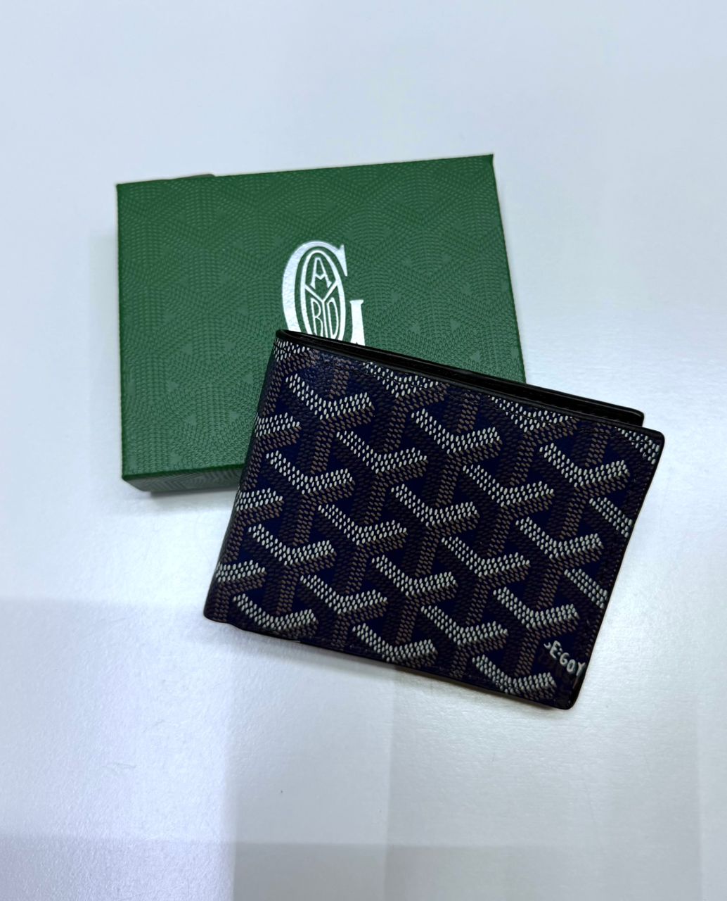 Navy Chevron Canvas Goyard-Inspired Bifold Men Wallet