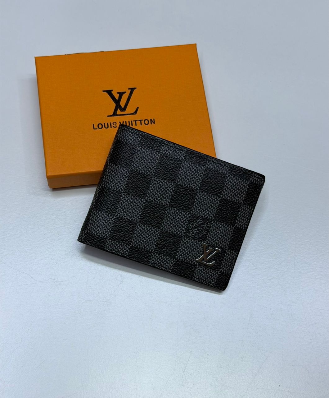 Black Checkered LV-Inspired Bifold Men Wallet