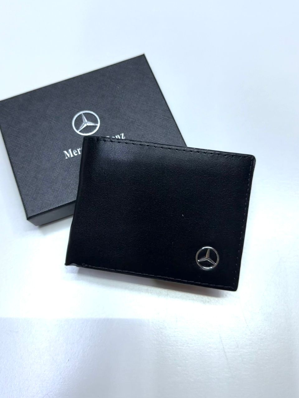 Black Leather Mercedes-Inspired Bifold Men Wallet