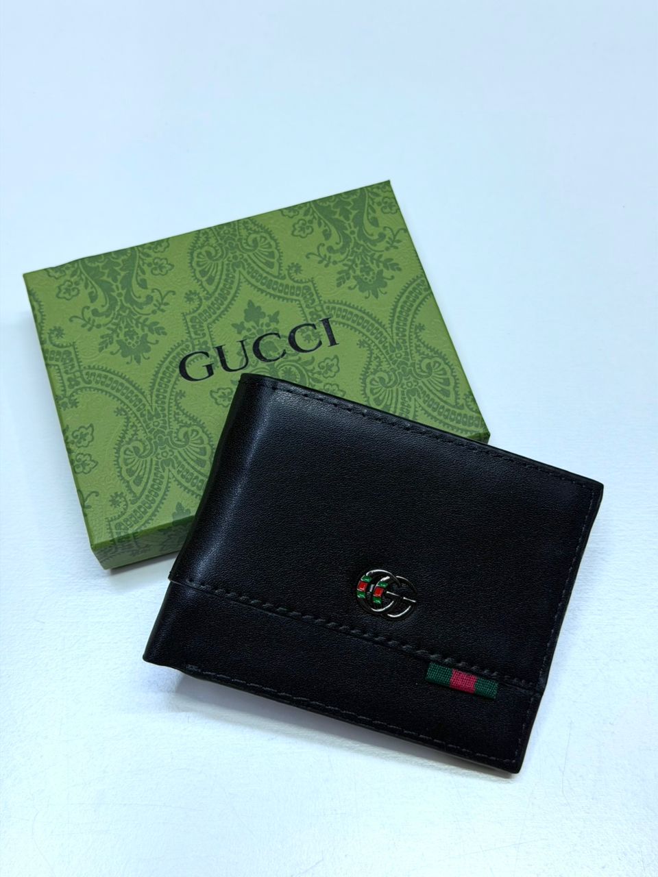 Black Leather GG-Inspired Bifold Men Wallet