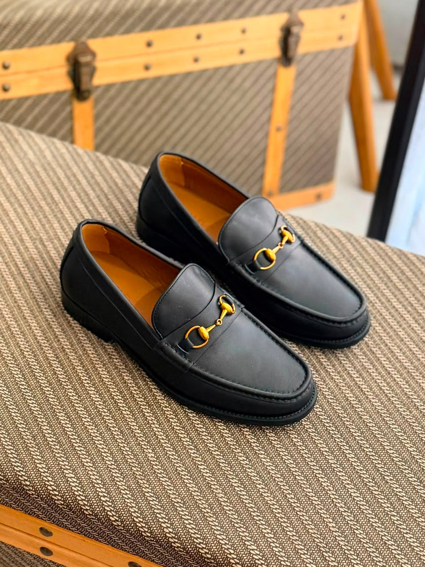 Gucci Men's Black Leather Horsebit Loafers