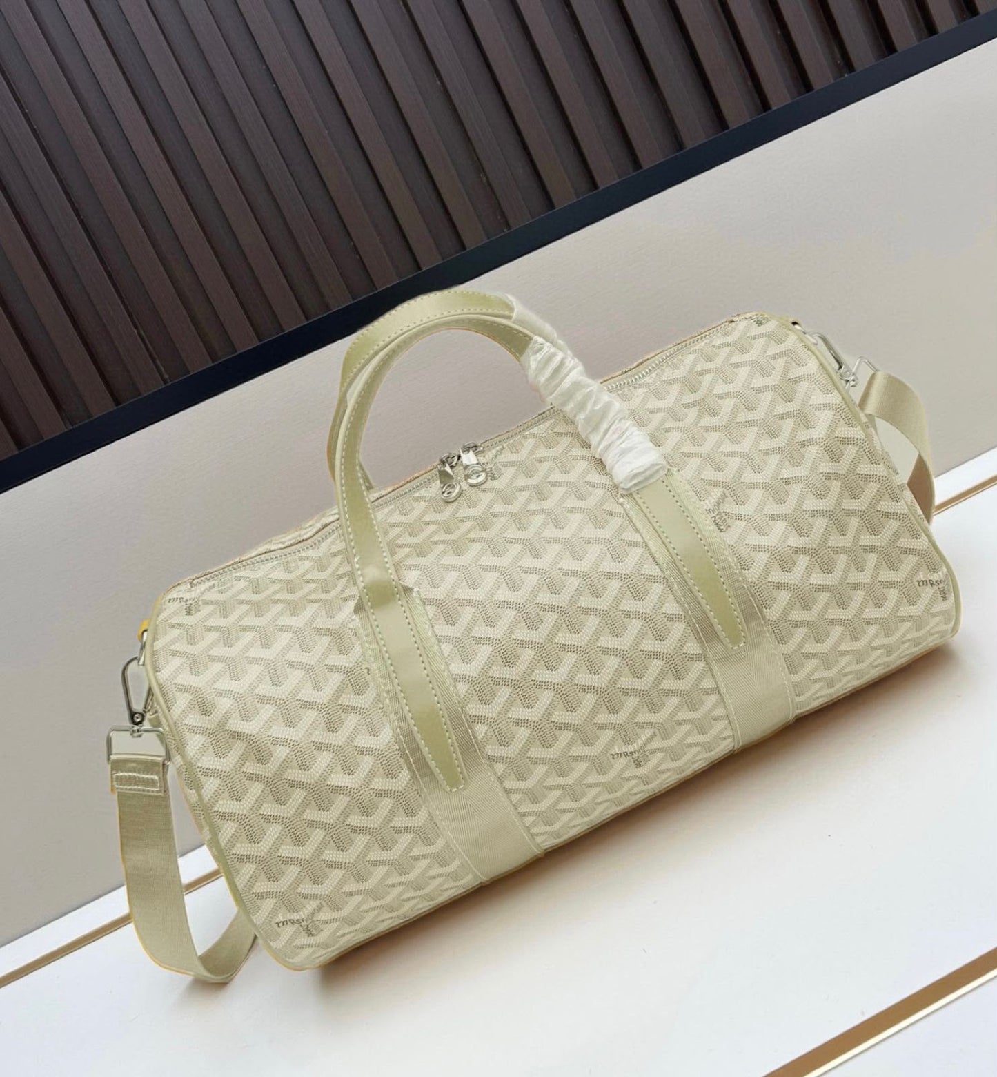 Ivory Chevron Print Travel Duffle Bag