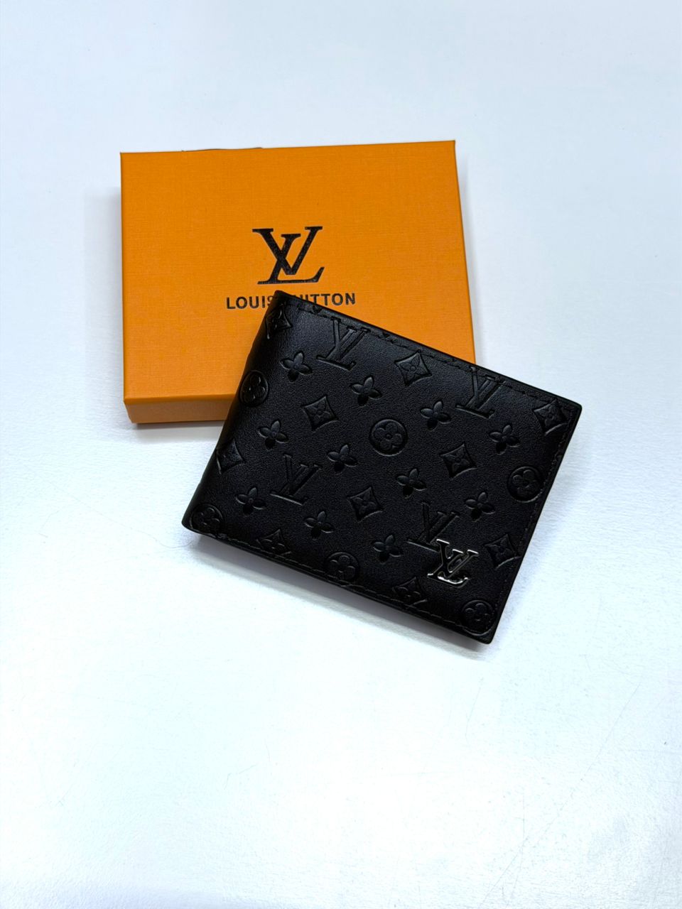 Black Embossed Monogram LV-Inspired Bifold Men Wallet
