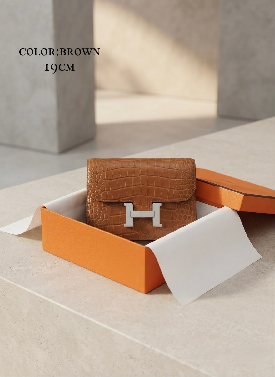 Hermès Constance-Inspired Brown Croc-Embossed Crossbody Bag