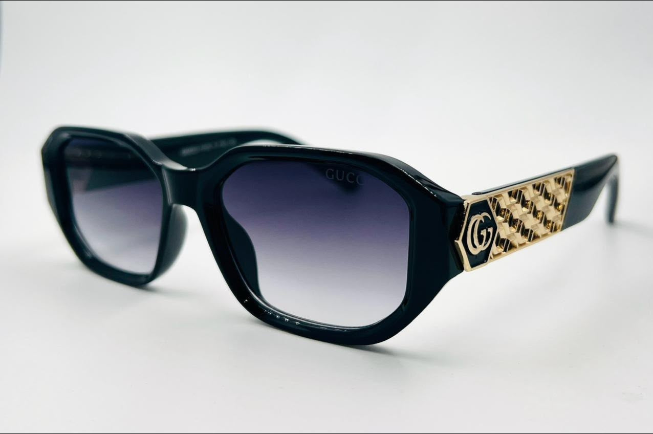Gucci Style Geometric Glossy Black Frame Sunglasses for Women