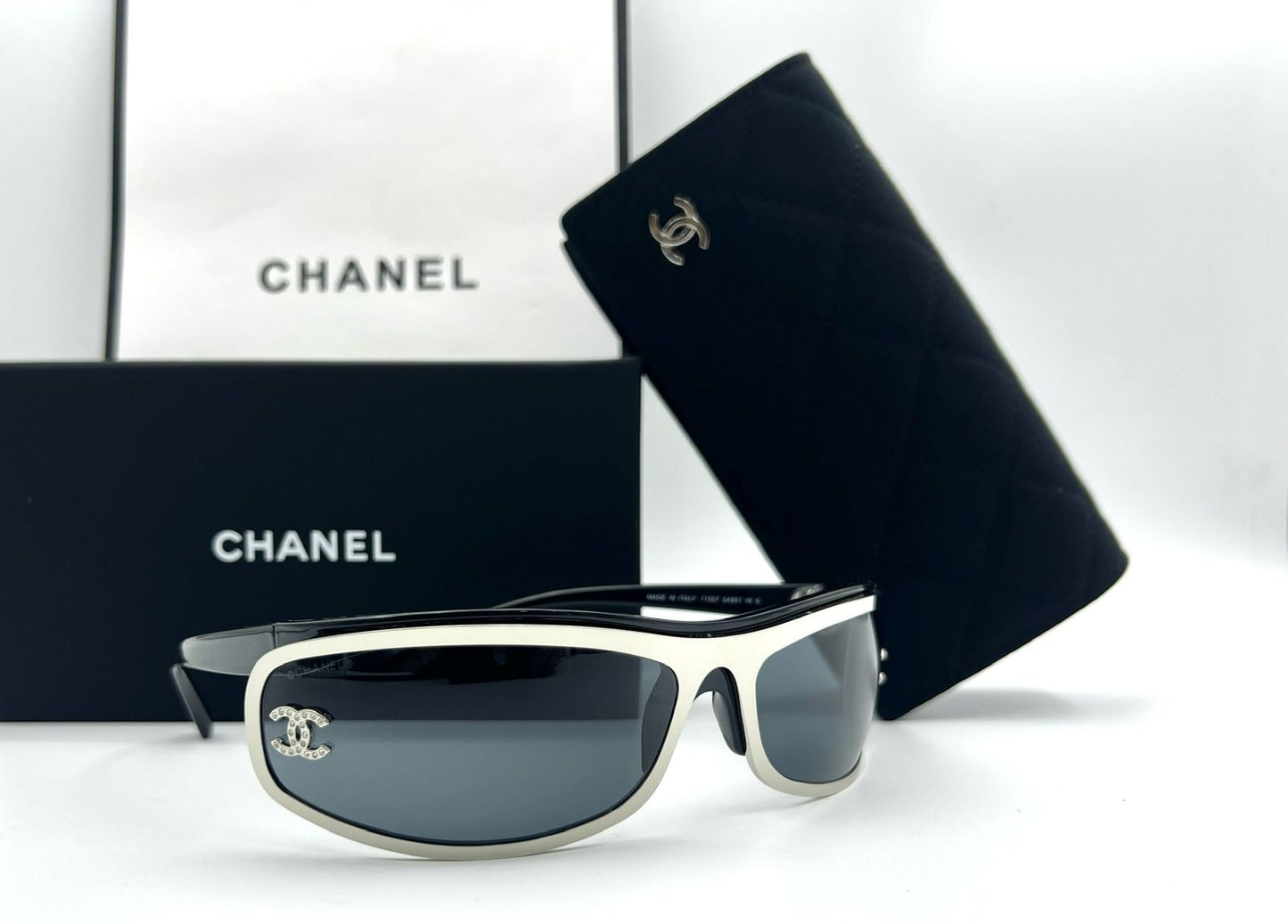 Chanel Black White Wraparound Sunglasses