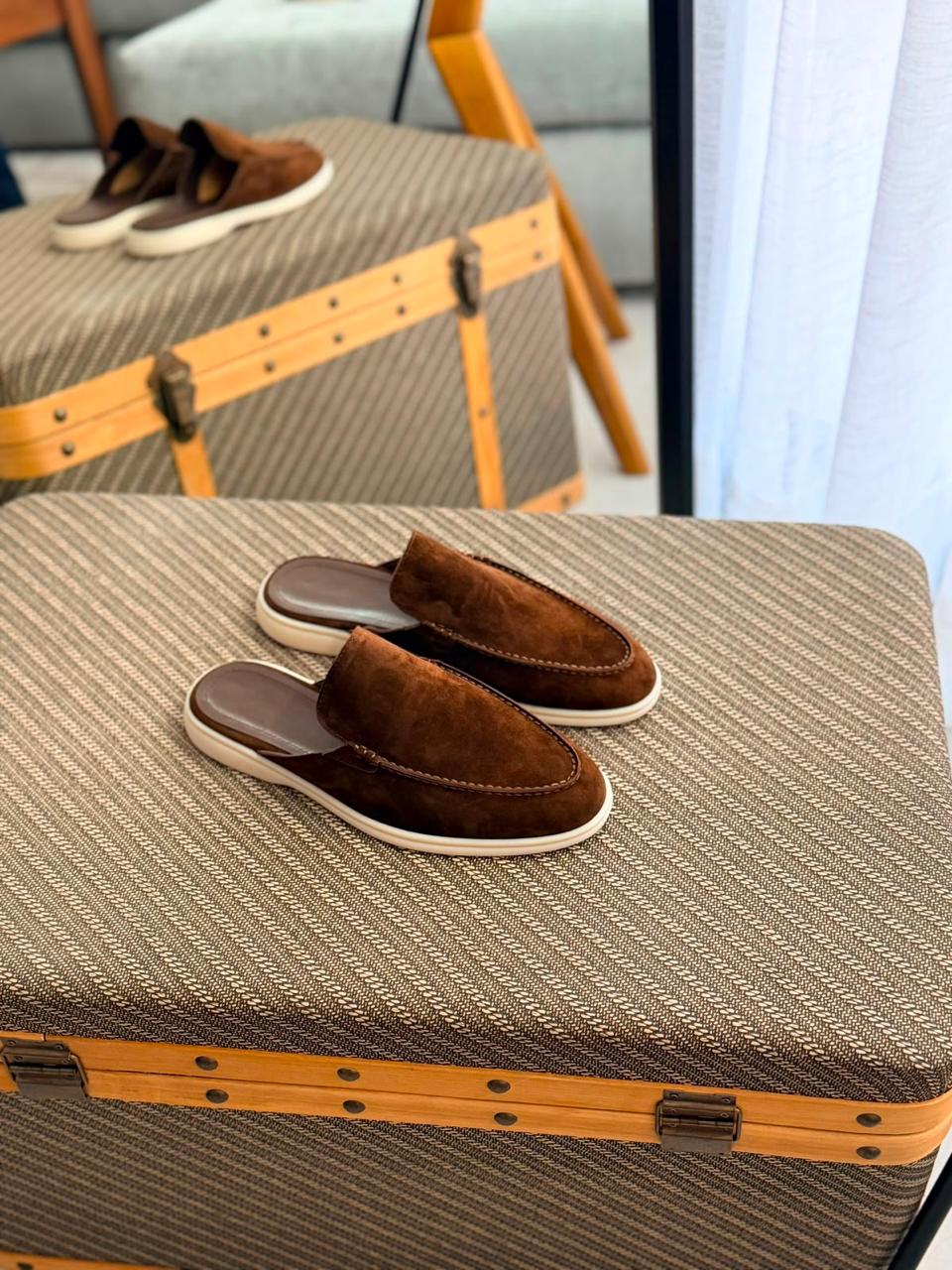 Loro Piana Men’s Summer Walk Suede Mule Loafers – Chocolate Brown