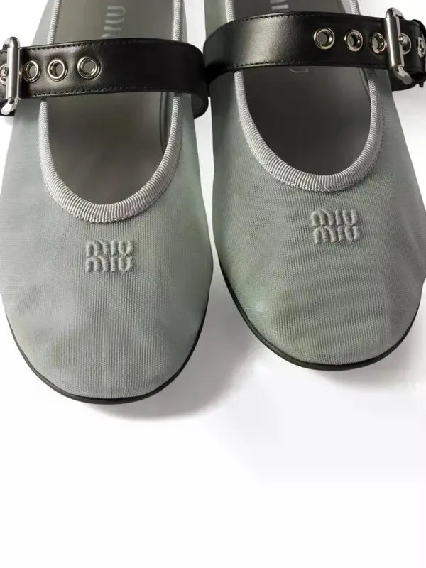 Miu Miu Grey Fabric Mary Jane Flats