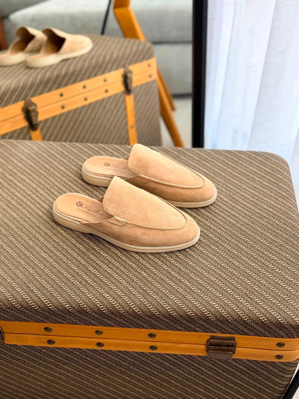 Loro Piana Men’s Summer Walk Suede Mule Loafers Sand Beige