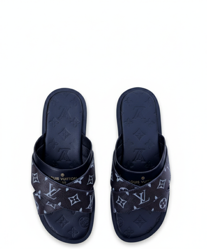 Louis Vuitton Men's black cross - Strap Slide Sandal
