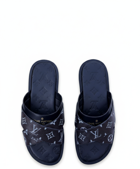 Louis Vuitton Men's black cross - Strap Slide Sandal