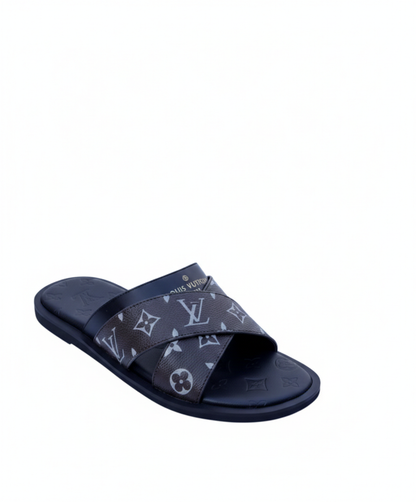 Louis Vuitton Men's black cross - Strap Slide Sandal