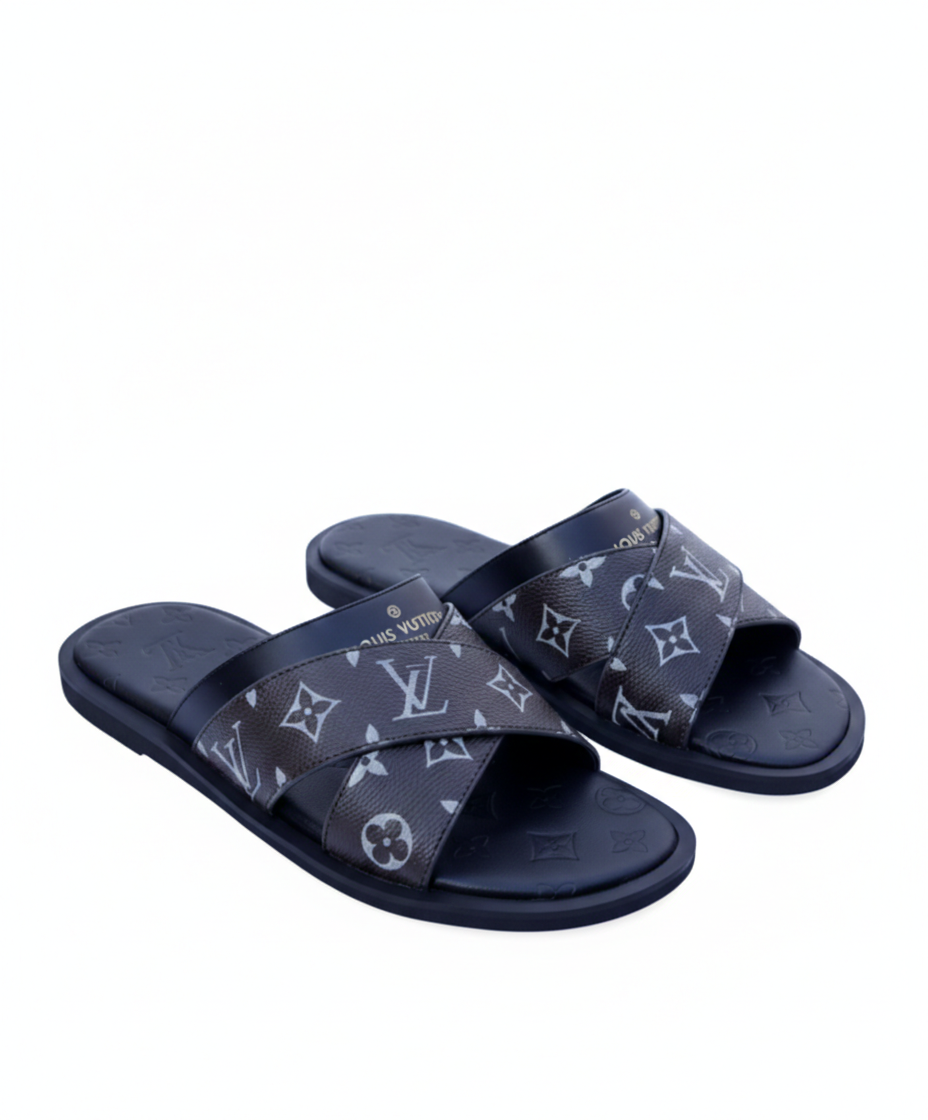 Louis Vuitton Men's black cross - Strap Slide Sandal