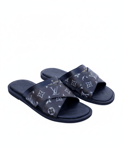 Louis Vuitton Men's black cross - Strap Slide Sandal