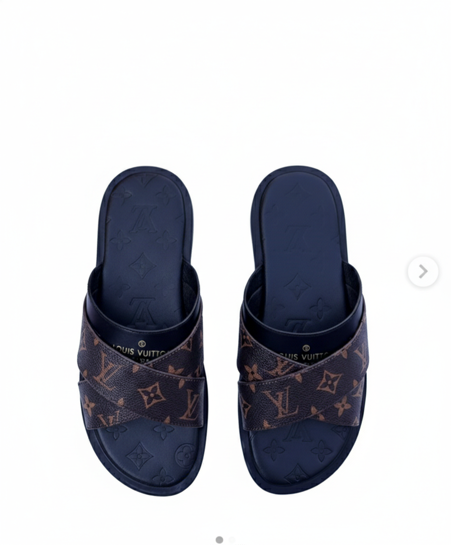 Louis Vuitton Men's black cross - Strap Slide Sandal