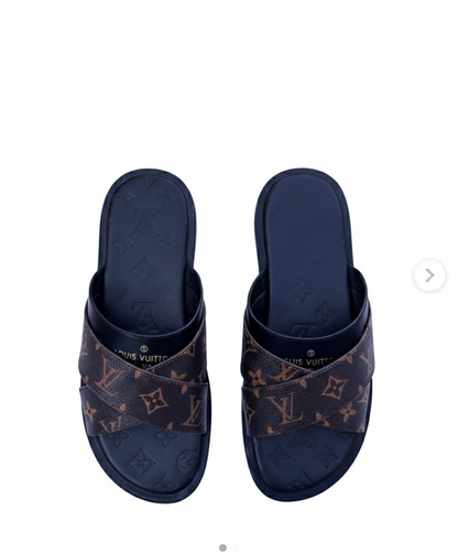 Louis Vuitton Men's black cross - Strap Slide Sandal