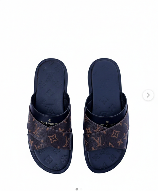 Louis Vuitton Men's black cross - Strap Slide Sandal