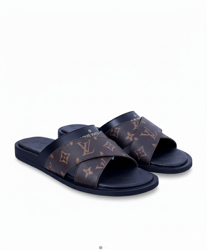 Louis Vuitton Men's black cross - Strap Slide Sandal