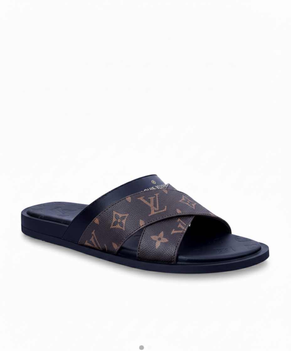Louis Vuitton Men's black cross - Strap Slide Sandal