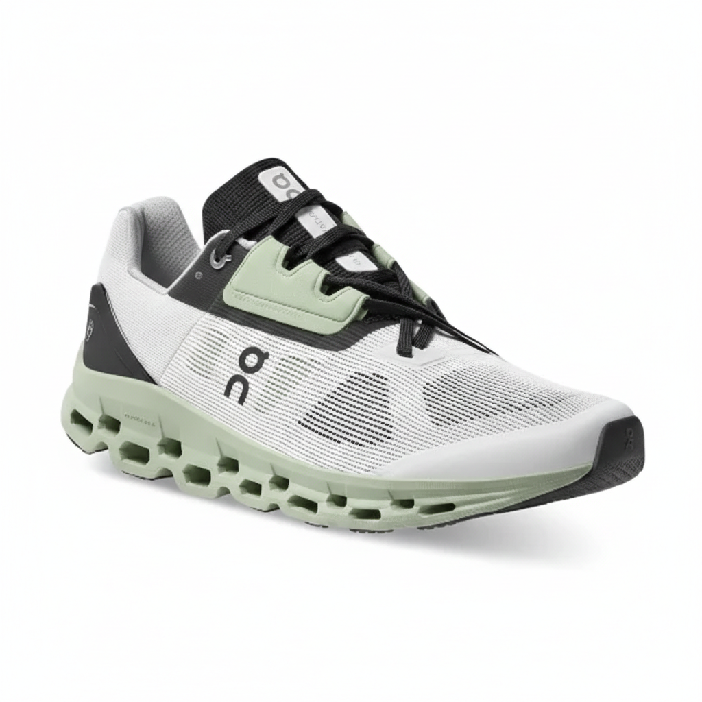 On Cloudmonster "White/Black/Mint"