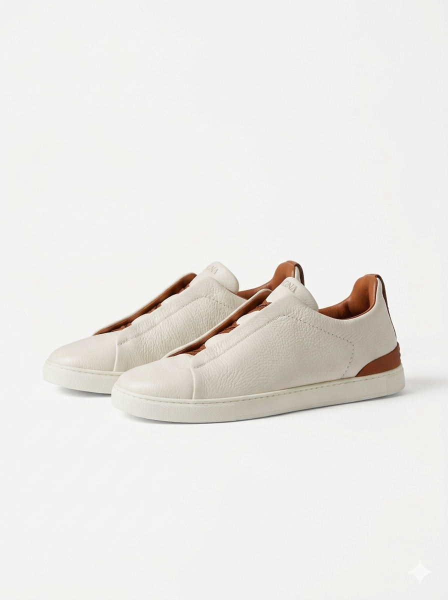 ZEGNA Triple Stitch "White/Brown"