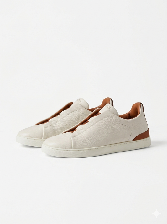 ZEGNA Triple Stitch "White/Brown"