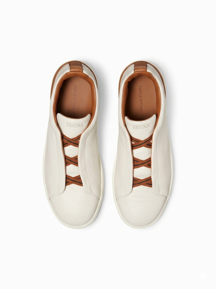 ZEGNA Triple Stitch "White/Brown"
