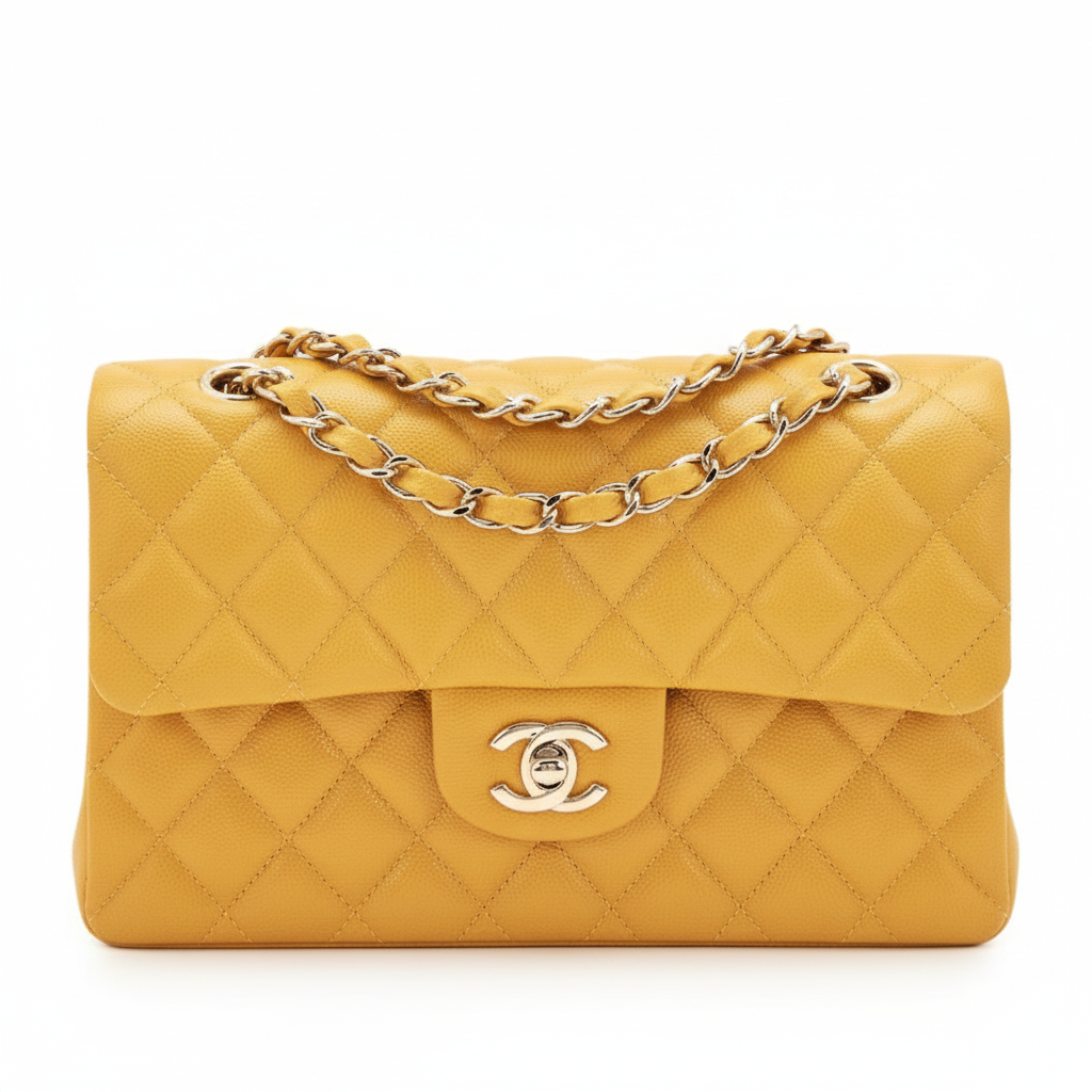 CHANEL Caviar Quilted Medium Double Flap Bag  "Yellow"